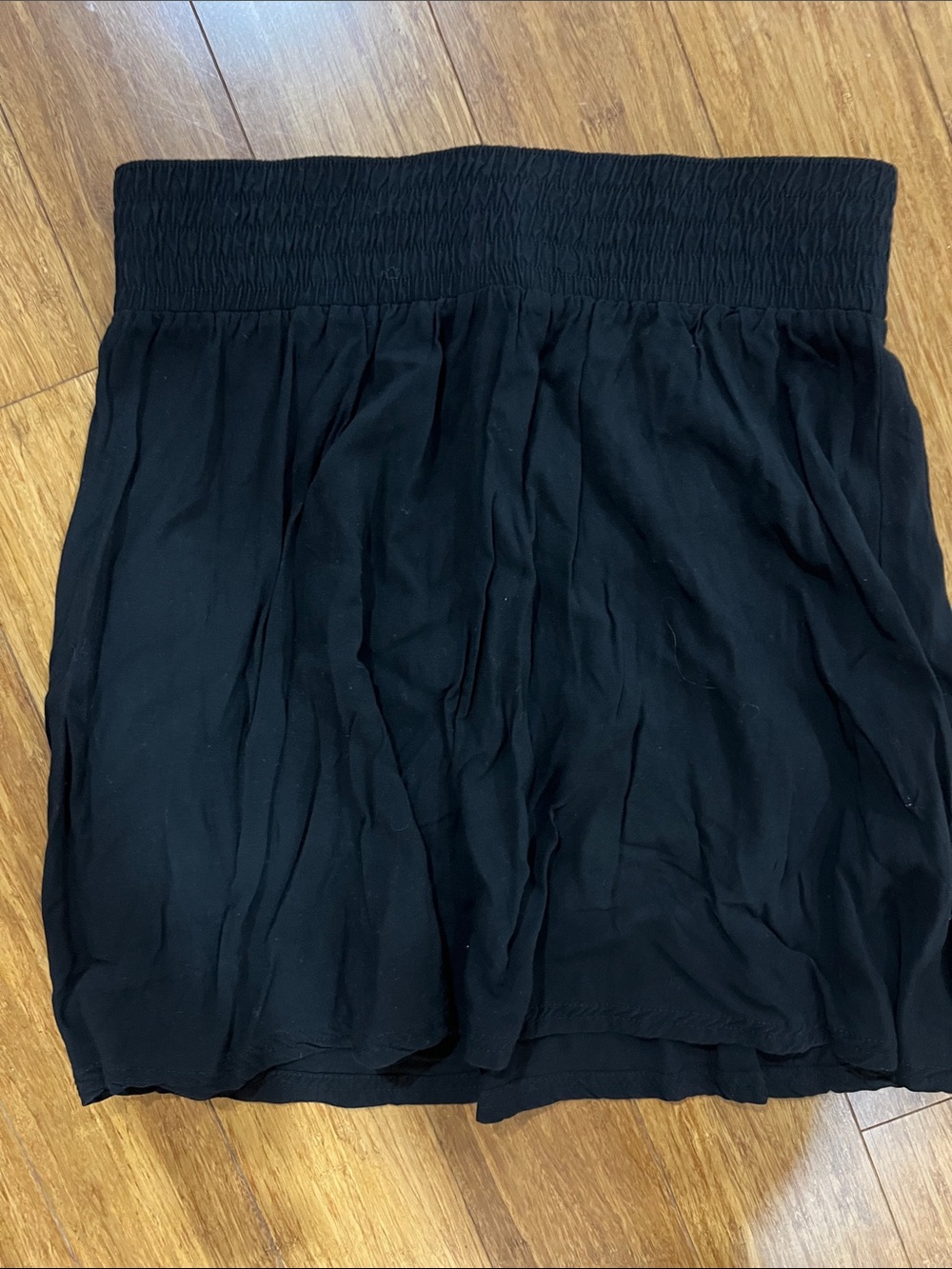 Black Smocked-Waist Mini Skirt